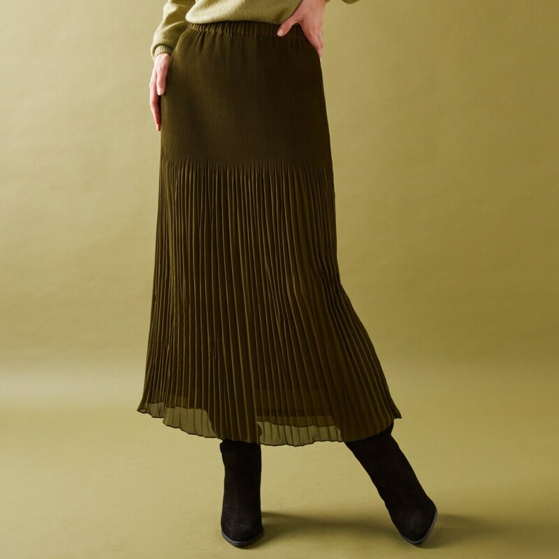 Blancheporte Jednobarevná plisovaná sukně z recyklovaného polyesteru (1), pro vysokou postavu khaki 42