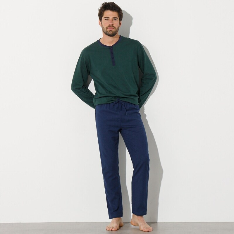 Blancheporte Pyžamové tričko s tuniským výstřihem na knoflíky a dlouhými rukávy zelená 127/136 (3XL)