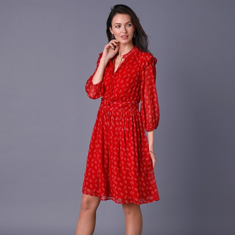 Blancheporte Voálové šaty s potiskem kašmíru červená 50