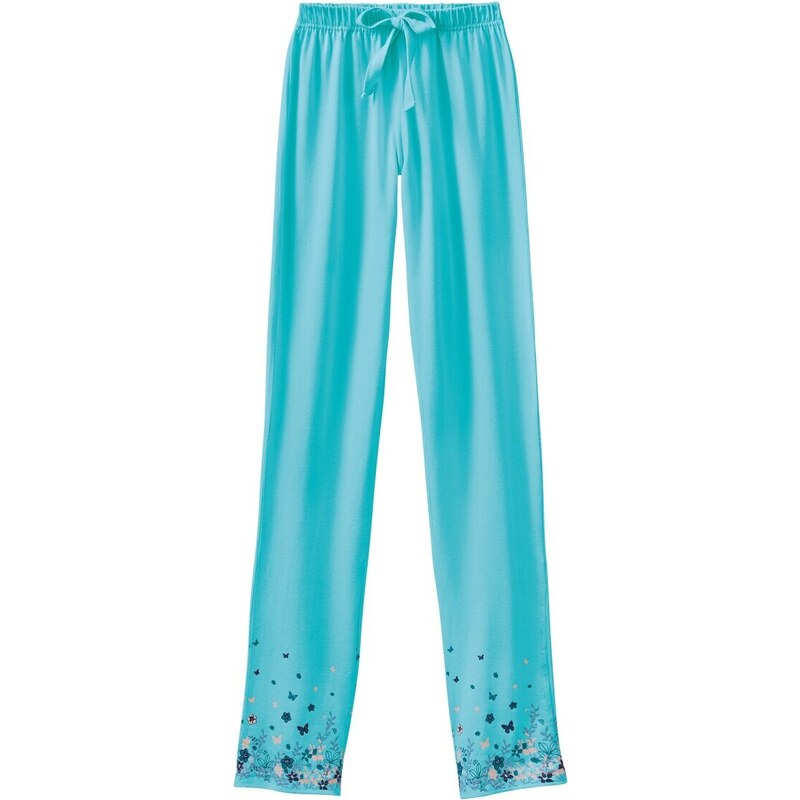 Blancheporte Pyžamové dlouhé kalhoty s květinovým potiskem na koncích nohavic bledě modrá 50