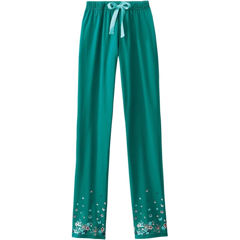 Blancheporte Pyžamové dlouhé kalhoty s květinovým potiskem na koncích nohavic smaragdová 38/40