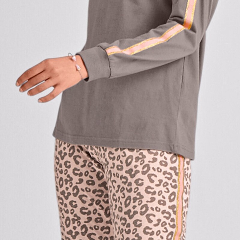 Blancheporte Pyžamo s třpytivými pruhy, leopardí vzor růžová/hnědošedá 50