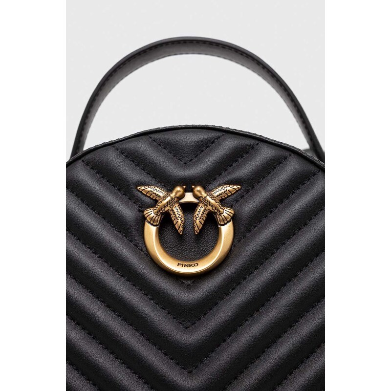 Kožený batoh Pinko dámský, černá barva, malý, s aplikací, 102530.A1J2