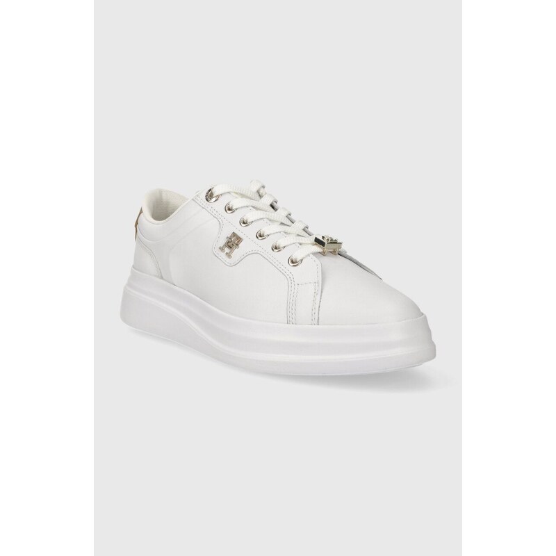 Kožené sneakers boty Tommy Hilfiger POINTY COURT SNEAKER HARDWARE bílá barva, FW0FW07780