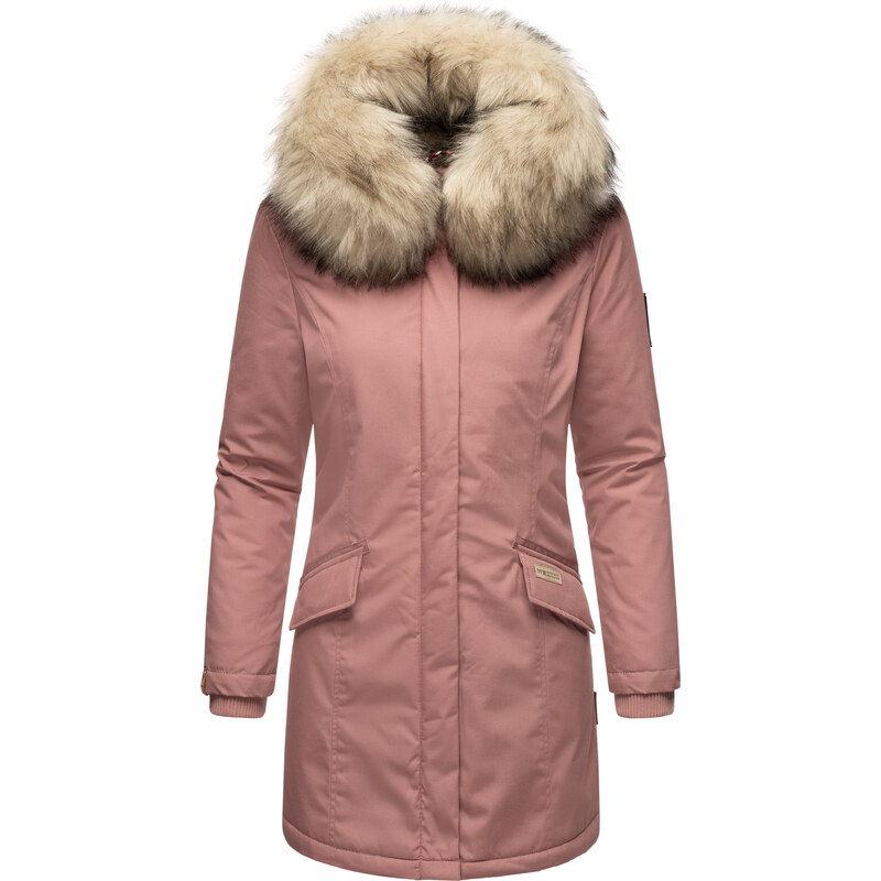 Dámská zimní bunda s kapucí a kožíškem Cristal Navahoo - DARK ROSE