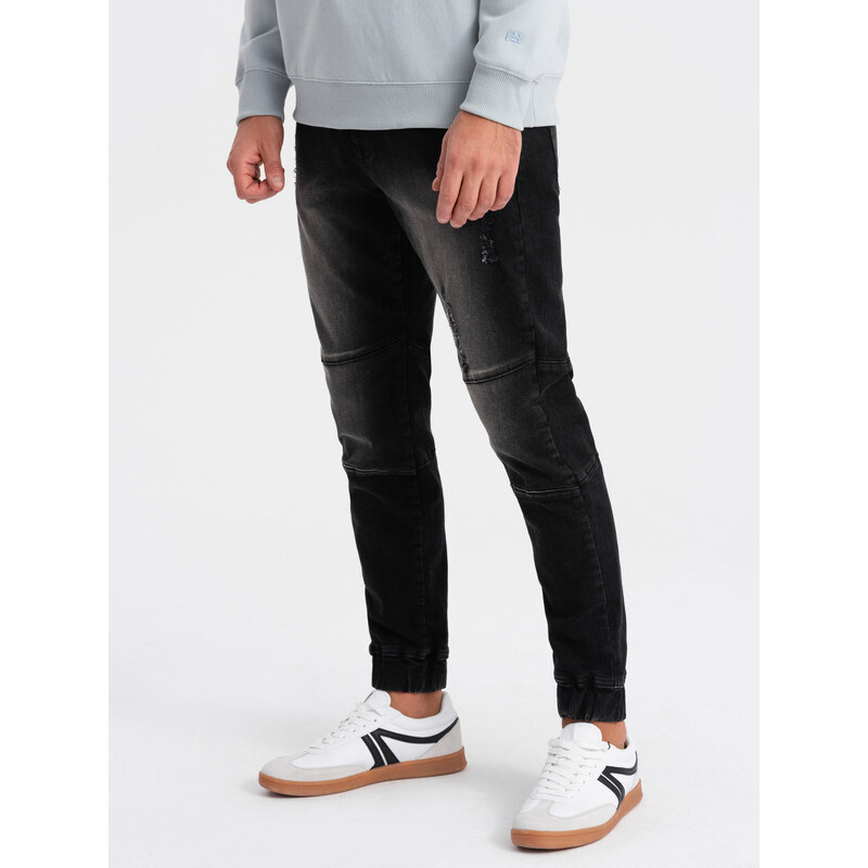 Ombre Clothing Pánské mramorované kalhoty JOGGER s odřením - černé V2 OM-PADJ-0153