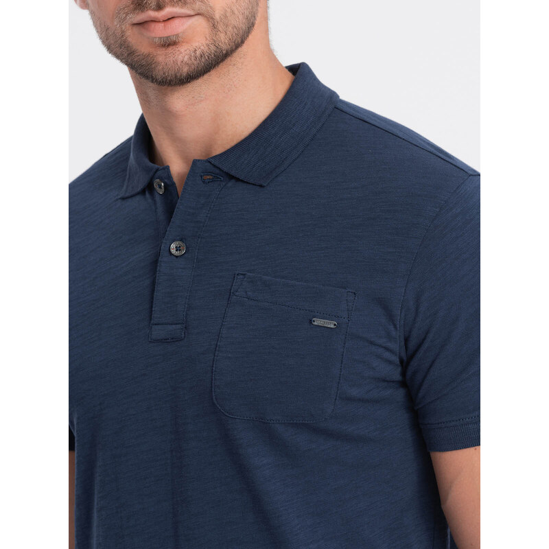 Ombre Clothing Pánské polo tričko s ozdobnými knoflíky - tmavě modré V8 S1744