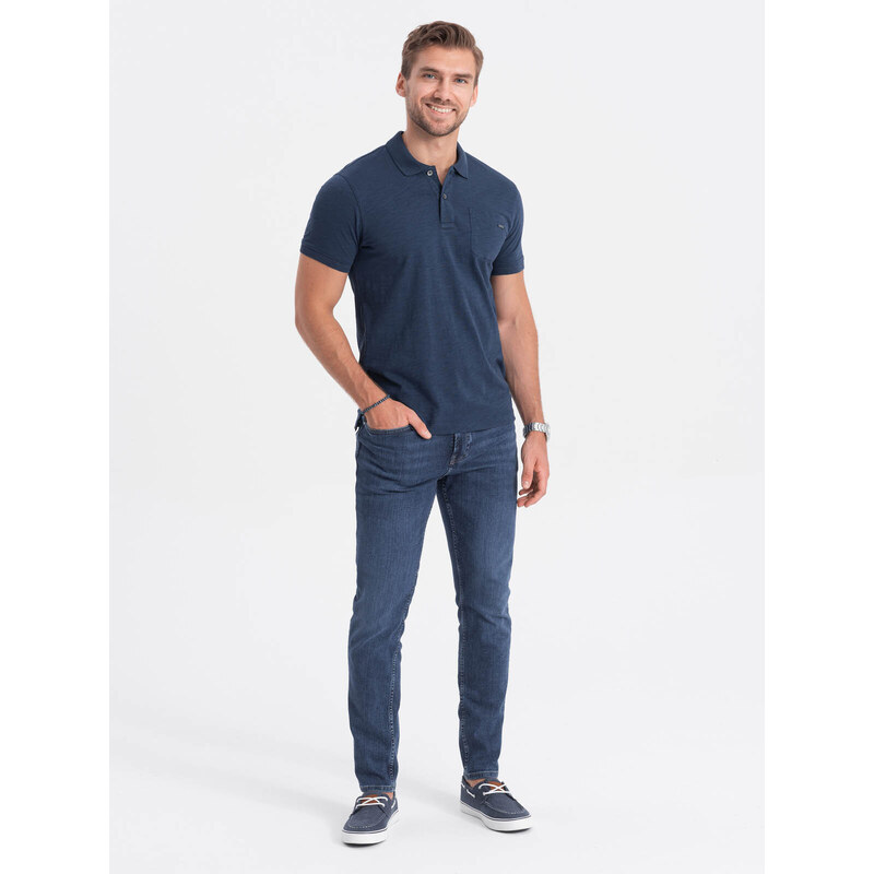 Ombre Clothing Pánské polo tričko s ozdobnými knoflíky - tmavě modré V8 S1744