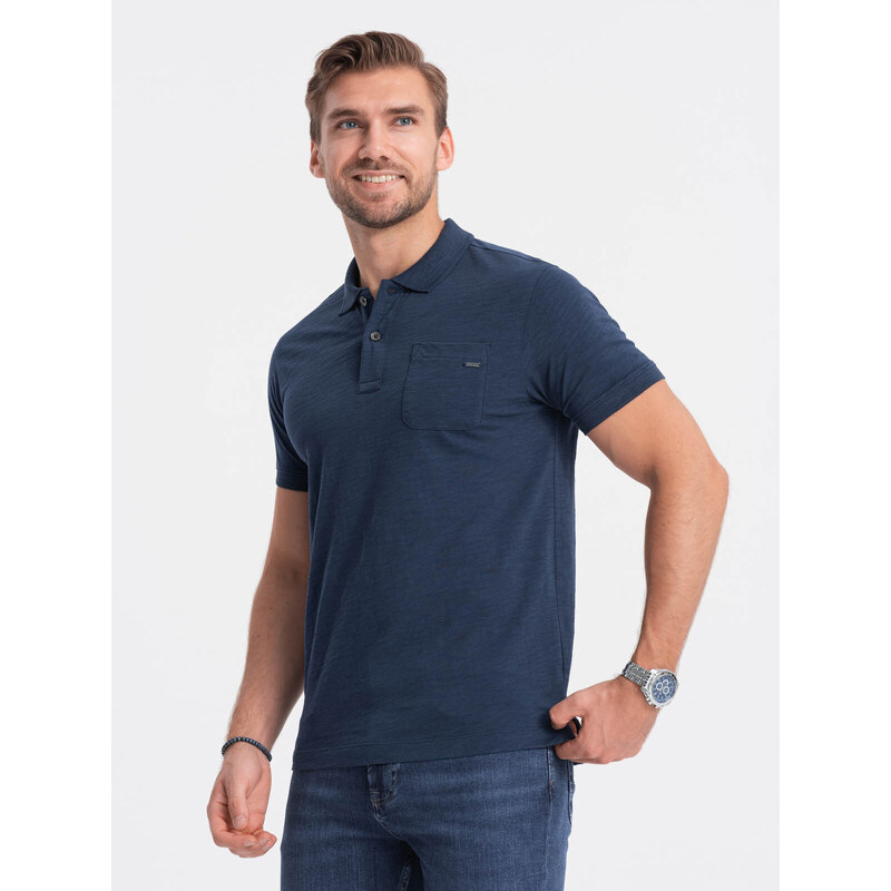 Ombre Clothing Pánské polo tričko s ozdobnými knoflíky - tmavě modré V8 S1744