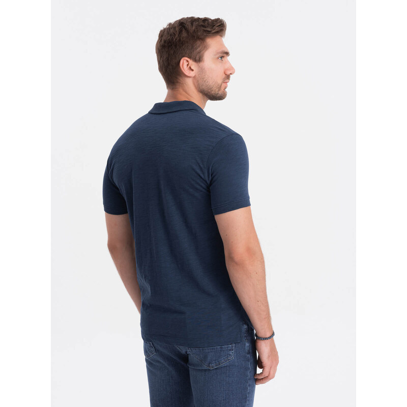 Ombre Clothing Pánské polo tričko s ozdobnými knoflíky - tmavě modré V8 S1744
