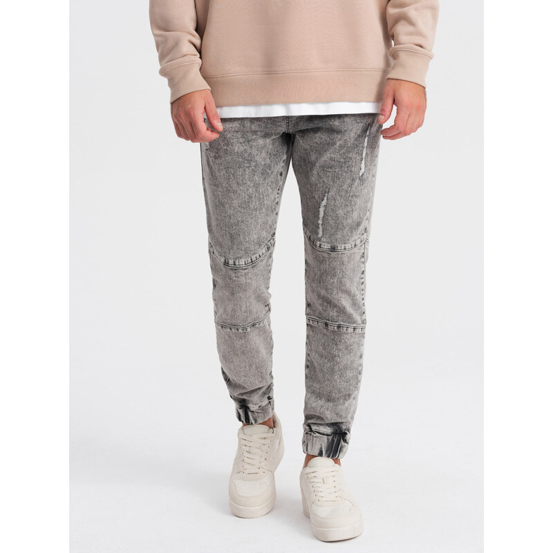 Ombre Clothing Pánské mramorované kalhoty JOGGER s odřením - šedé V3 OM-PADJ-0153