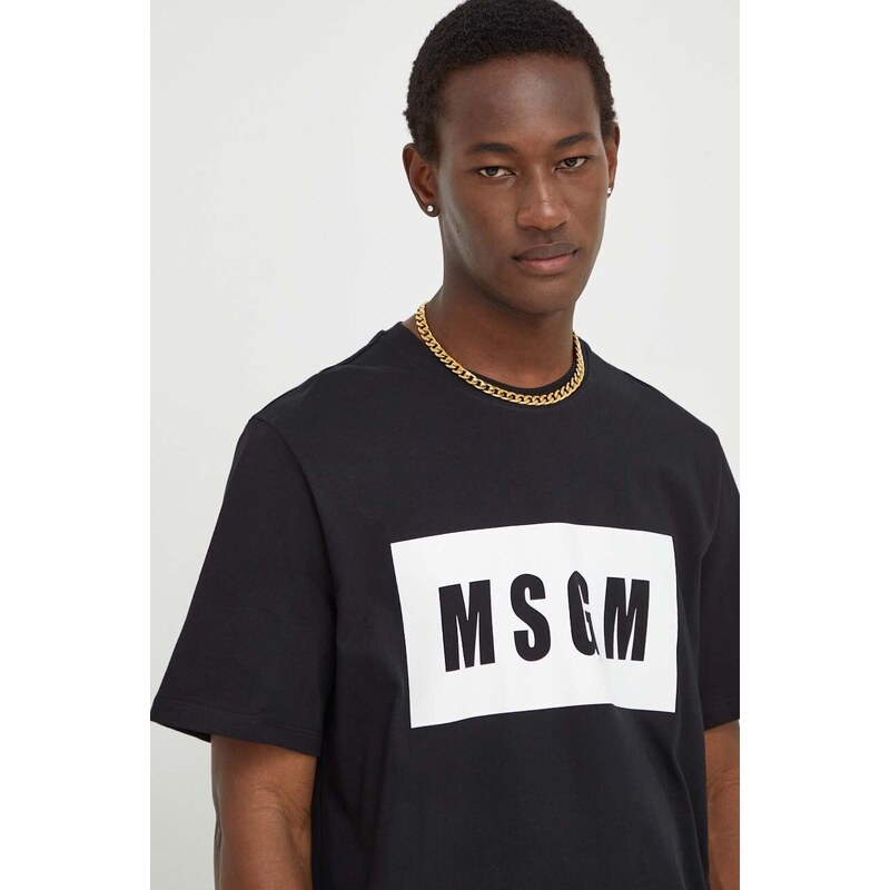 Bavlněné tričko MSGM černá barva, s potiskem