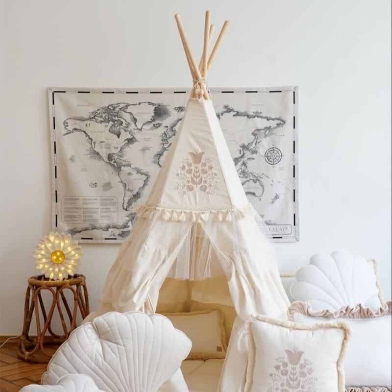 Moi Mili Béžový bavlněný teepee stan Boho 170 x 130 cm