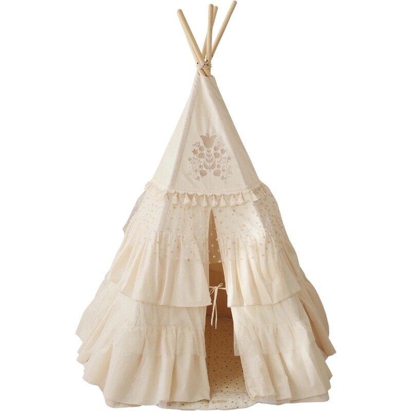 Moi Mili Béžový bavlněný teepee stan Boho 170 x 130 cm