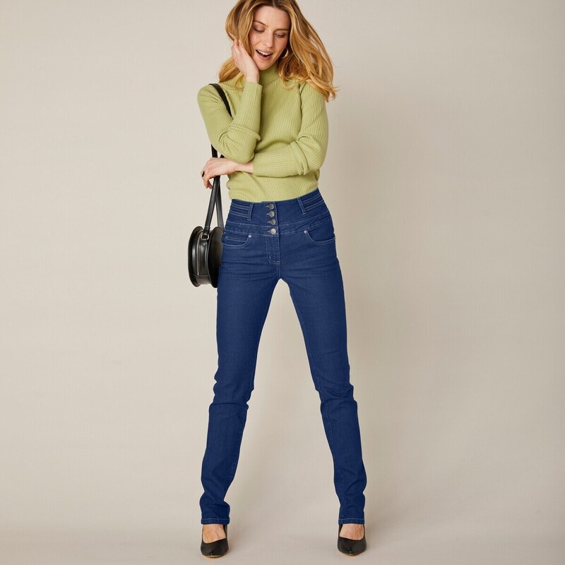 Blancheporte Rovné džíny s vysokým pasem, pro vysokou postavu tmavě modrá 50