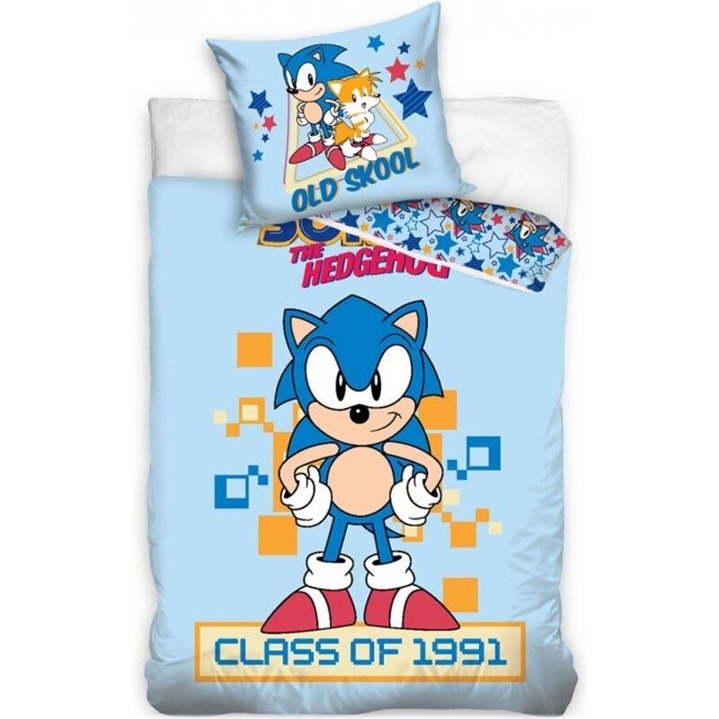 Carbotex Souprava ložního povlečení Ježek Sonic - retro motív Class of 1991 - 100% bavlna - 70 x 90 cm + 140 x 200 cm