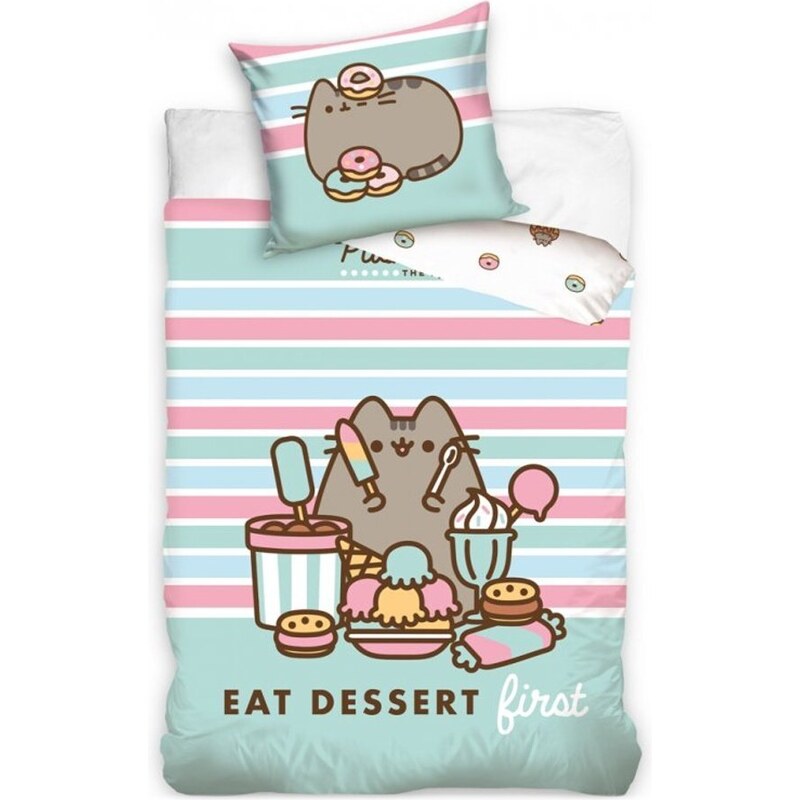 Carbotex Bavlněné ložní povlečení Sladký život kočičky Pusheen - 100% bavlna - 70 x 90 cm + 140 x 200 cm