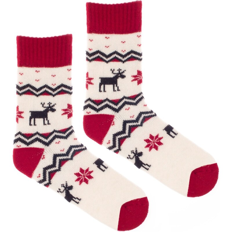 Fusakle Vlněné ponožky Vlnáč Nordic červený lem