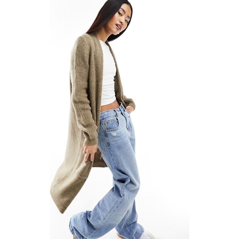 ONLY longline cardigan in brown melange 100789128
