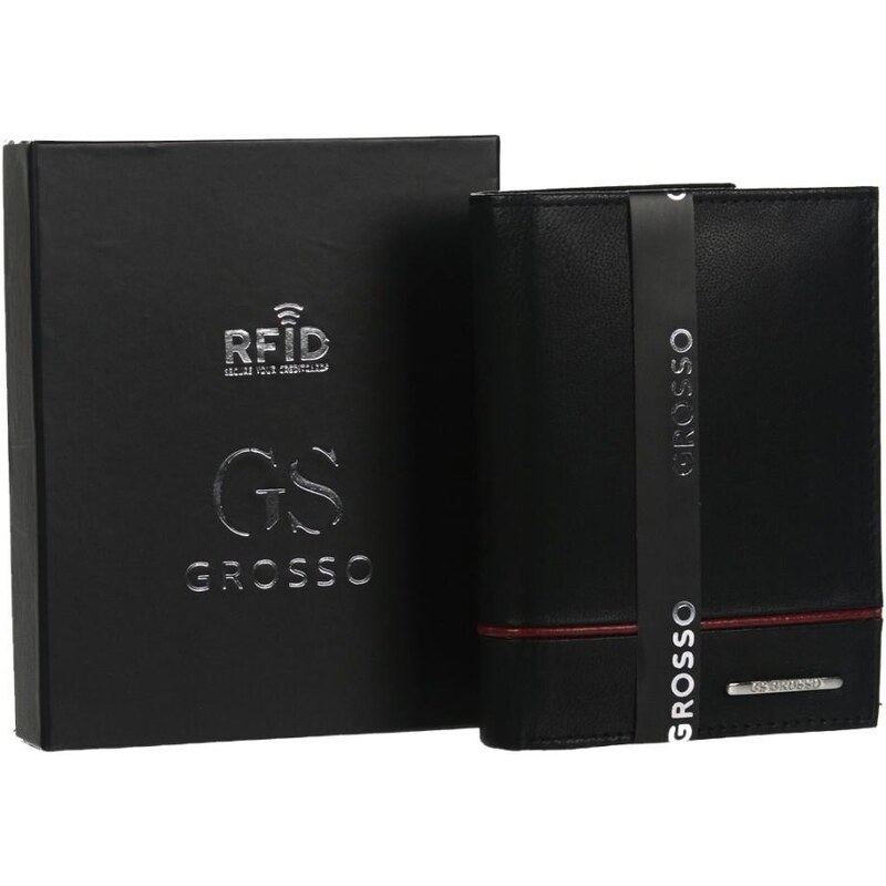 GROSSO Kožená pánská peněženka černá-červená RFID v krabičce