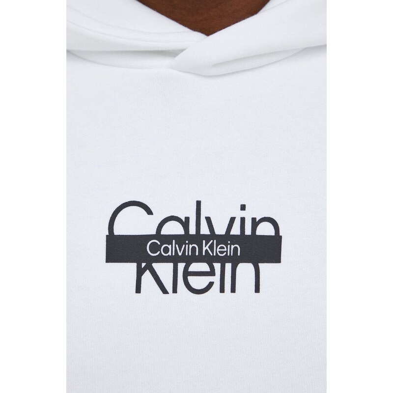 Mikina Calvin Klein pánská, bílá barva, s kapucí, s potiskem