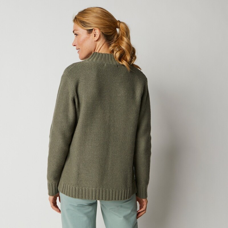 Blancheporte Svetr na zip, 30% vlny khaki 52