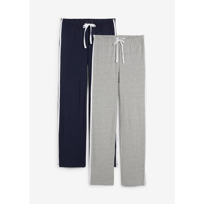 bonprix Dlouhé strečové kalhoty (2 ks v balení), rovný střih Modrá