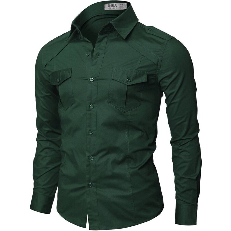 Zelená pánská košile Doublju s kapsami