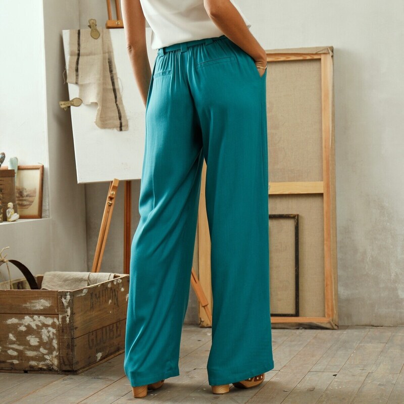 Blancheporte Jednobarevné vzdušné kalhoty z kolekce Odette Lepeltier zelená 42