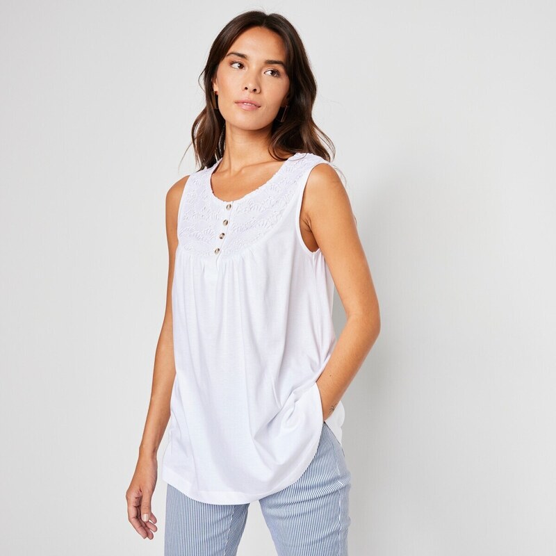 Blancheporte Dlouhý top s macramé bílá 88623614