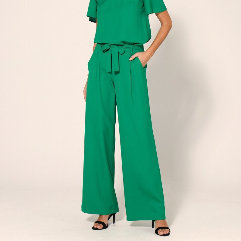 Blancheporte Jednobarevné široké splývavé kalhoty zelená 36
