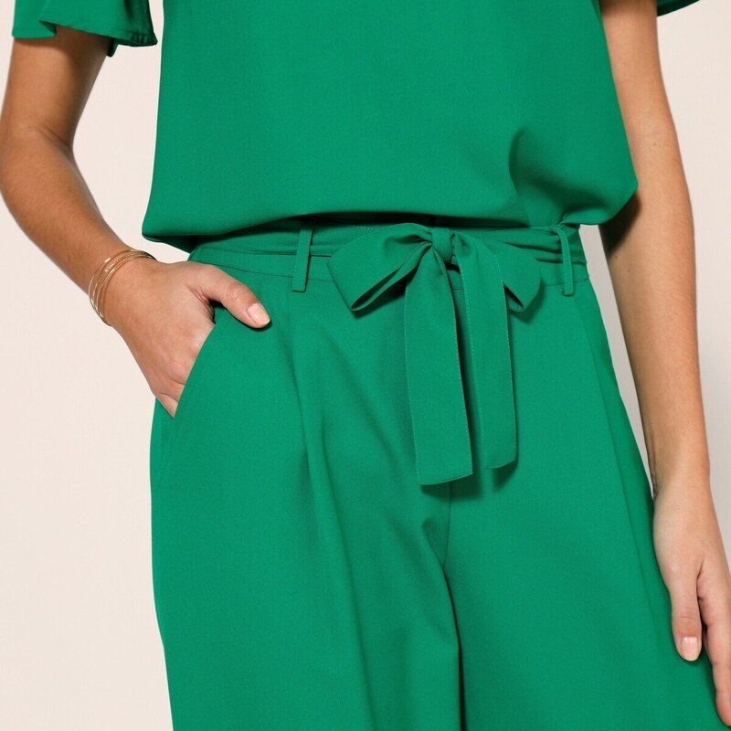 Blancheporte Jednobarevné široké splývavé kalhoty zelená 36