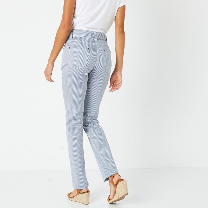 Blancheporte Rovné pruhované kalhoty, pro malou postavu modrá/bílá 40