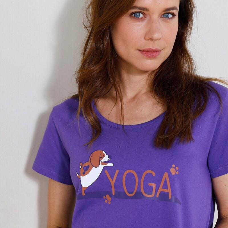 Blancheporte Krátká noční košile s potiskem "Yoga" fialová 38/40