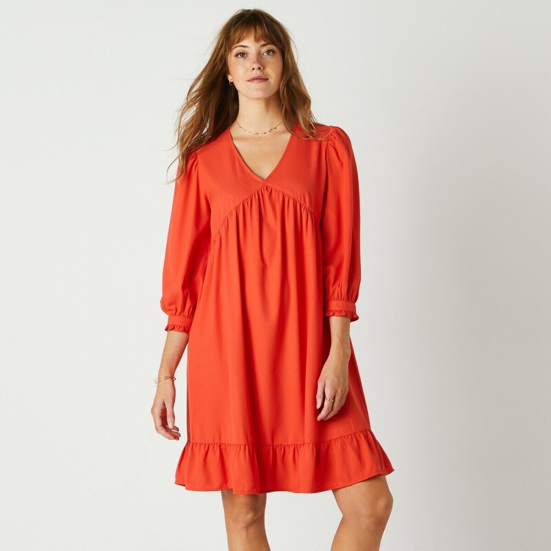 Blancheporte Jednobarevné rovné šaty se 3/4 rukávy, krep oranžová 38
