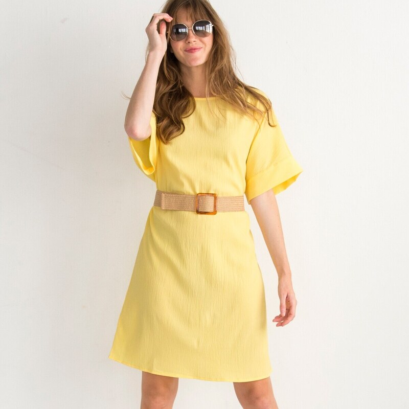 Blancheporte Rovné jednobarevné šaty se strukturou žlutá 54