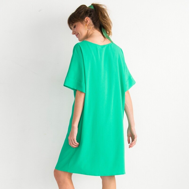 Blancheporte Rovné jednobarevné šaty se strukturou zelená 34/36