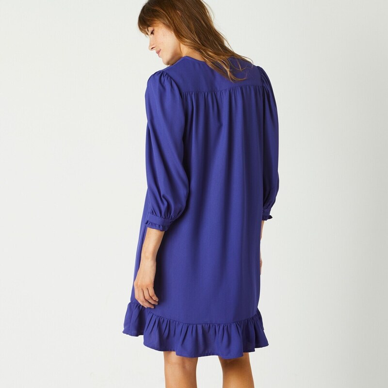 Blancheporte Jednobarevné rovné šaty se 3/4 rukávy, krep modrá 38