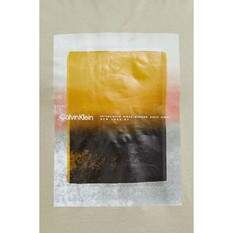 Bavlněné tričko Calvin Klein béžová barva, s potiskem, K10K112394