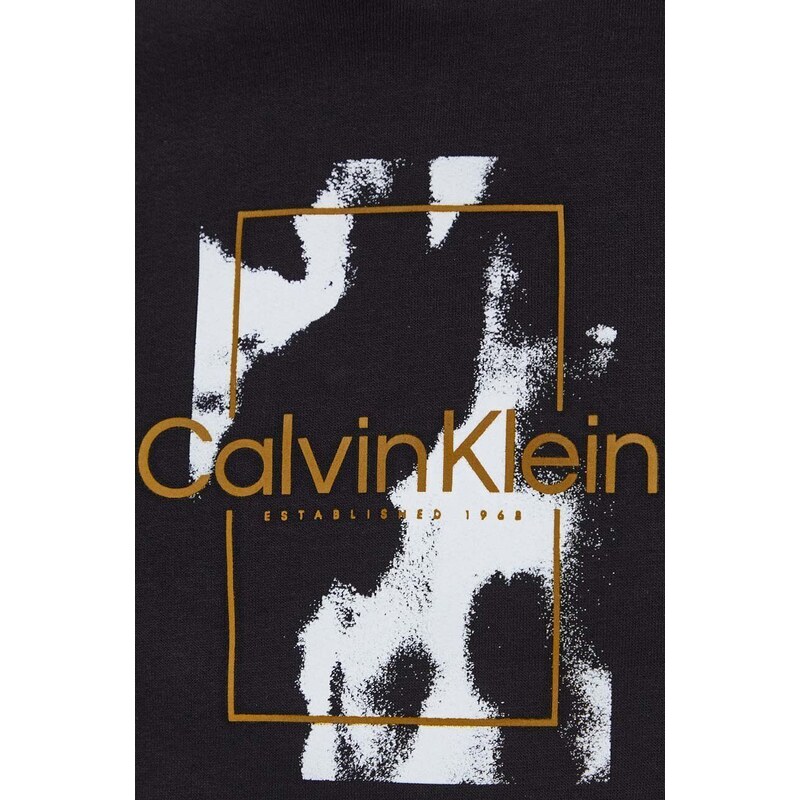 Mikina Calvin Klein pánská, černá barva, s kapucí, s potiskem