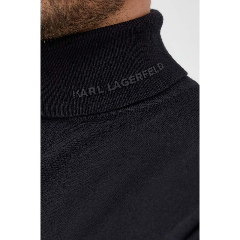 Vlněný svetr Karl Lagerfeld pánský, černá barva, lehký, s golfem