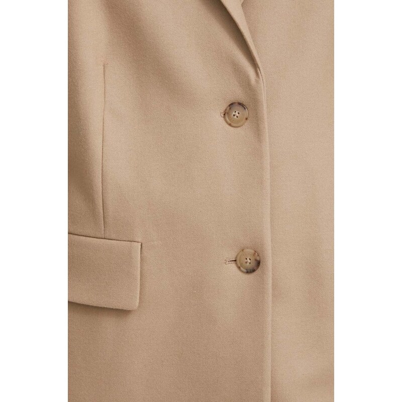 Vlněný kabát Tommy Hilfiger béžová barva, přechodný
