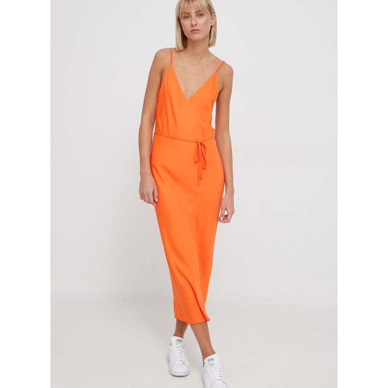 Šaty Calvin Klein oranžová barva, maxi