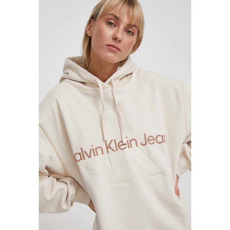 Bavlněné šaty Calvin Klein Jeans béžová barva, mini, oversize