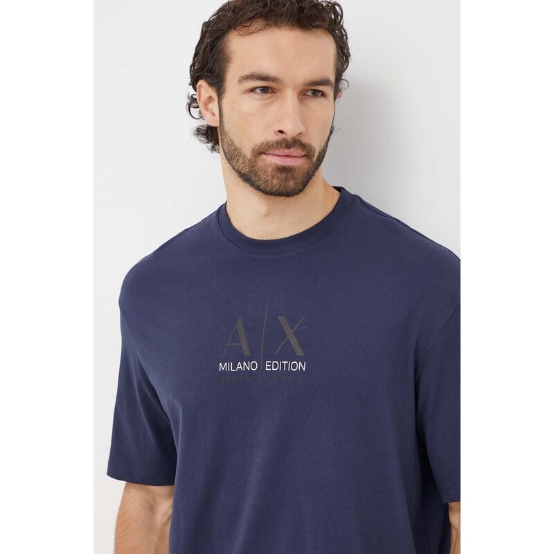 Bavlněné tričko Armani Exchange tmavomodrá barva, s potiskem, 3DZTAB ZJ3VZ