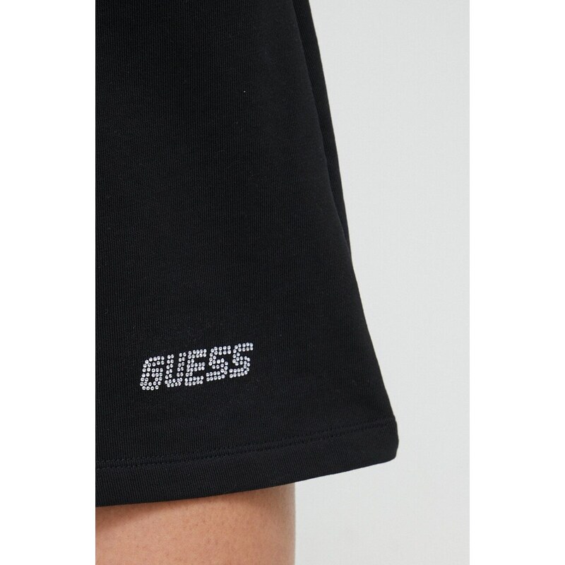 Bavlněné šortky Guess ELEANORA černá barva, melanžové, high waist, V4RD04 KC5O0