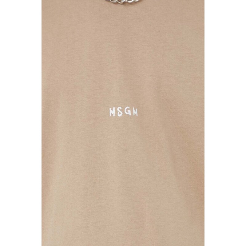 Bavlněné tričko MSGM béžová barva, s potiskem, 3640MM550.247002