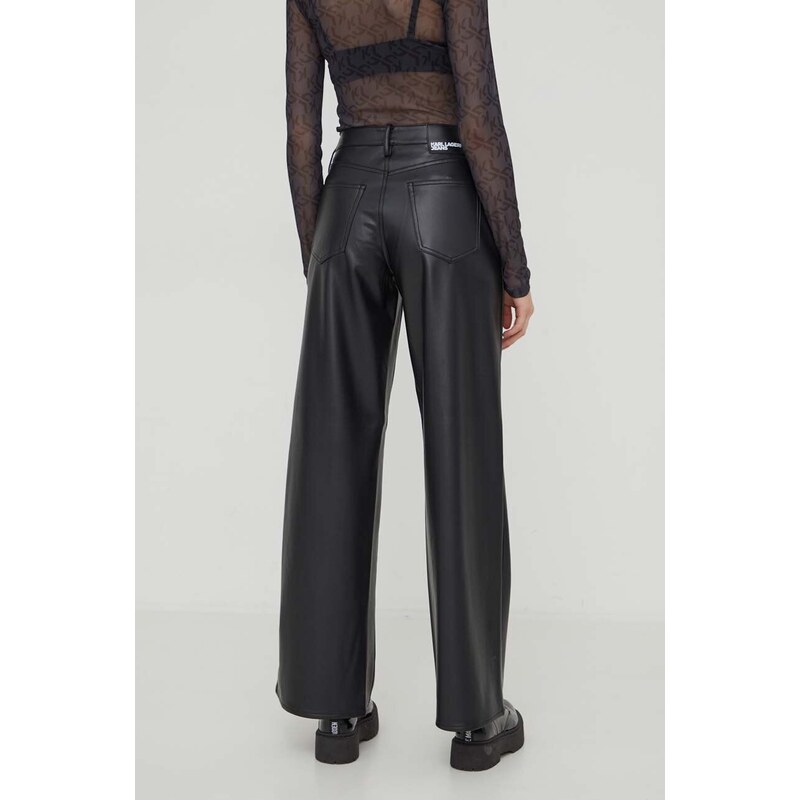 Kalhoty Karl Lagerfeld Jeans dámské, černá barva, široké, medium waist