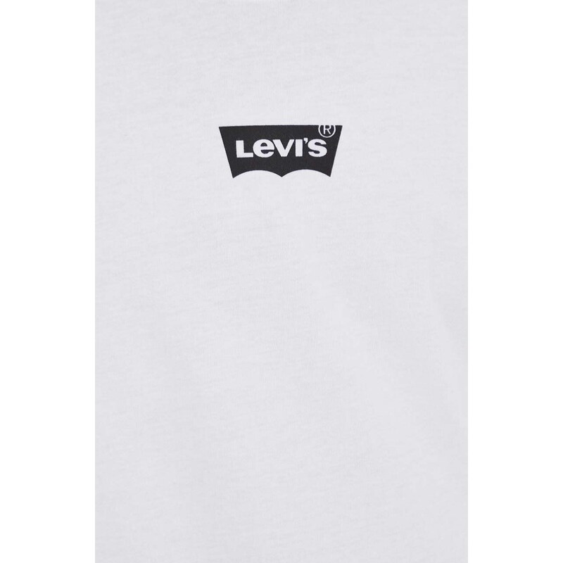 Bavlněné tričko s dlouhým rukávem Levi's bílá barva, s potiskem