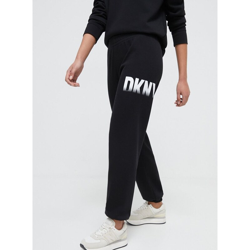 Tepláky Dkny černá barva, s potiskem, DP3P3379